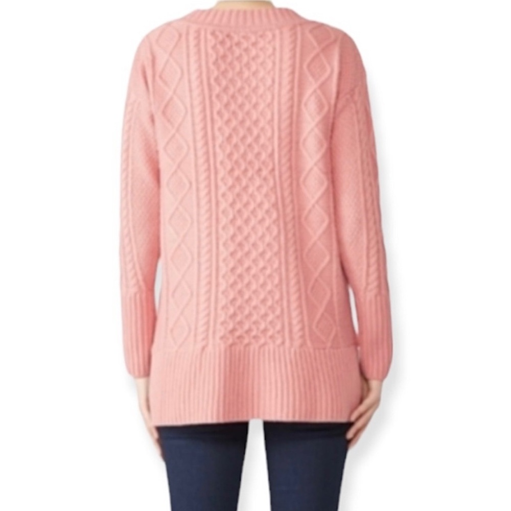J Crew Cable Knit Patchwork Wool Blend Tunic Sweater K2428 Seashell Pink Large - Picture 2 of 16